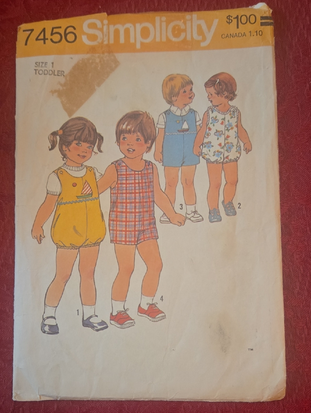 Simplicity Kids Romper Pattern with Yellow, Red, Blue, White